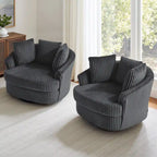 DREAMSIDEA 2 Set Recessed Arm Slipcovered Swivel Barrel Chair