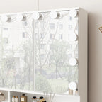 Comò per trucco con specchio a tre ante, illuminazione certificata e piano in vetro